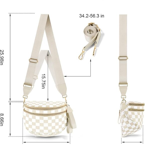 Large Beige Checkered Bum Bag - Versatile Sling with Adjustable Strap for Travel - Picture 5 of 8